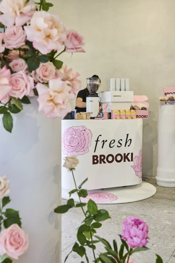 Fresh and Brooki brand activation styled with pink roses